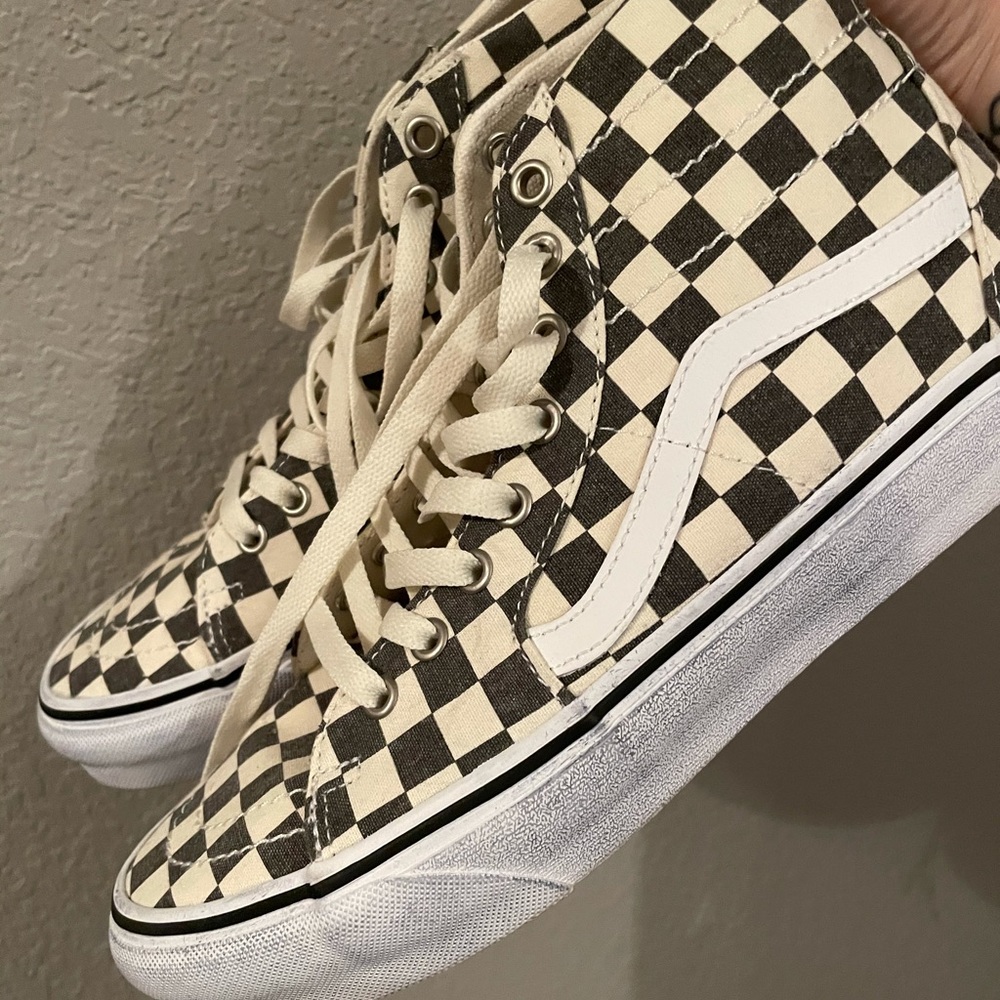 High top cream checked vans men’s 9 women’s 10.5